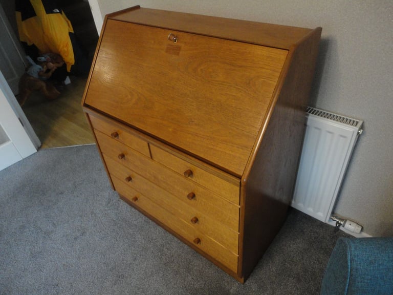 Mid century modern Nathan, retro writing buerau desk,with lock and key