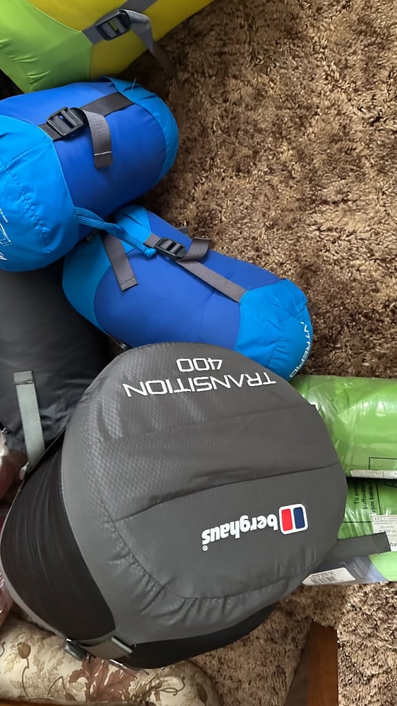 Tents, sleeping bags, rucksack, camping gear