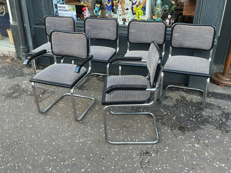Vintage mid century marcel breuer style table and six chairs 