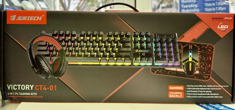 image for JERTECH VICTORY CT4-01 Combo 4 in 1 PC Gaming Set Wired Keyboard Mouse Headphones and Mouse Pad