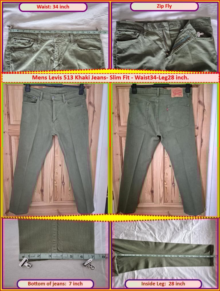 image for Mens Levis 513 Khaki Jeans Waist34-Leg28 inch.
