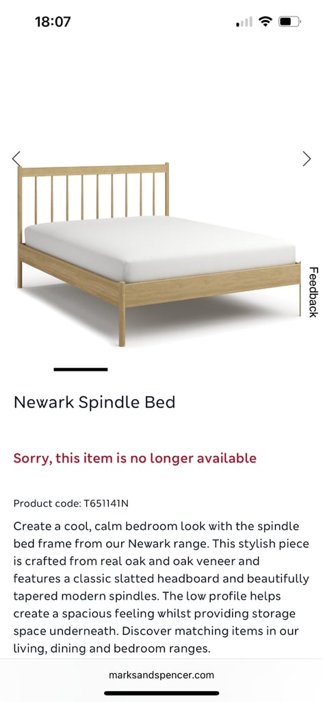 M&S Newark Spindle Double Bed Frame 4ft 6in Ex-Display OAK **will be open to reasonable offers**