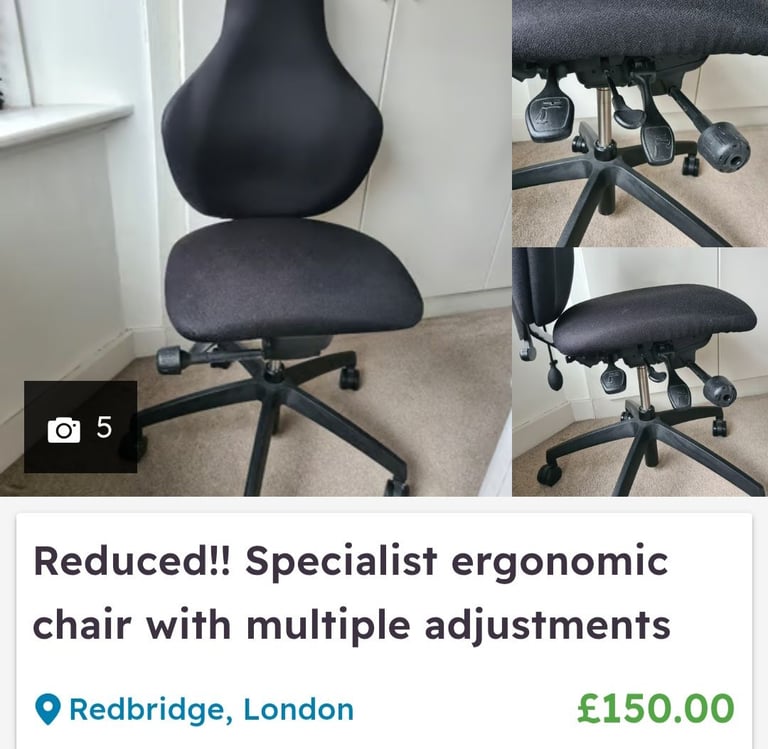 Specialist ergonomic chair rrp £521 from Posturite. Has 7 adjustments to make you comfortable 