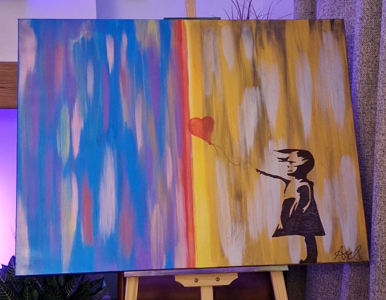 image for Banksy inspired acrylic painting on canvas