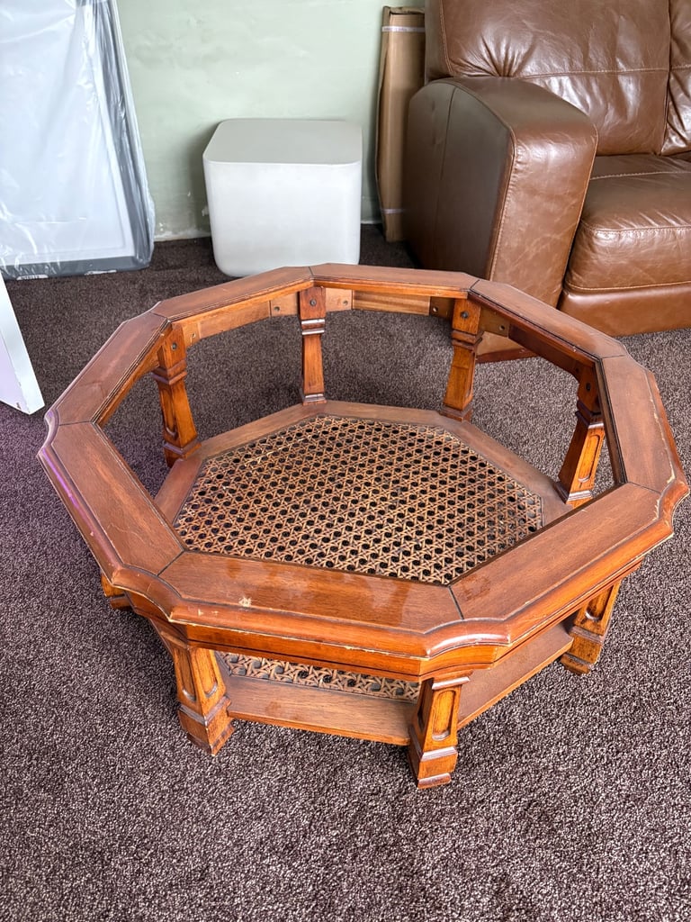 Rattan Coffee Table Wooden With Glass Top