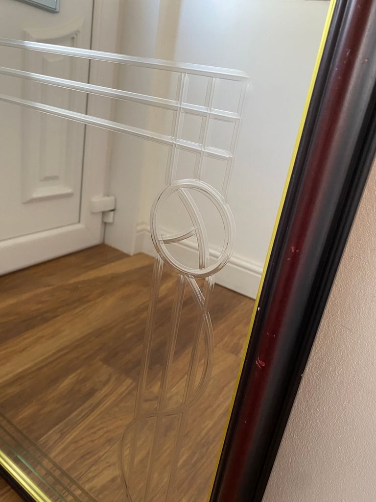 Large heavy etched rectangular mirror with Art Nouveau / Charles Rennie Mackintosh style design