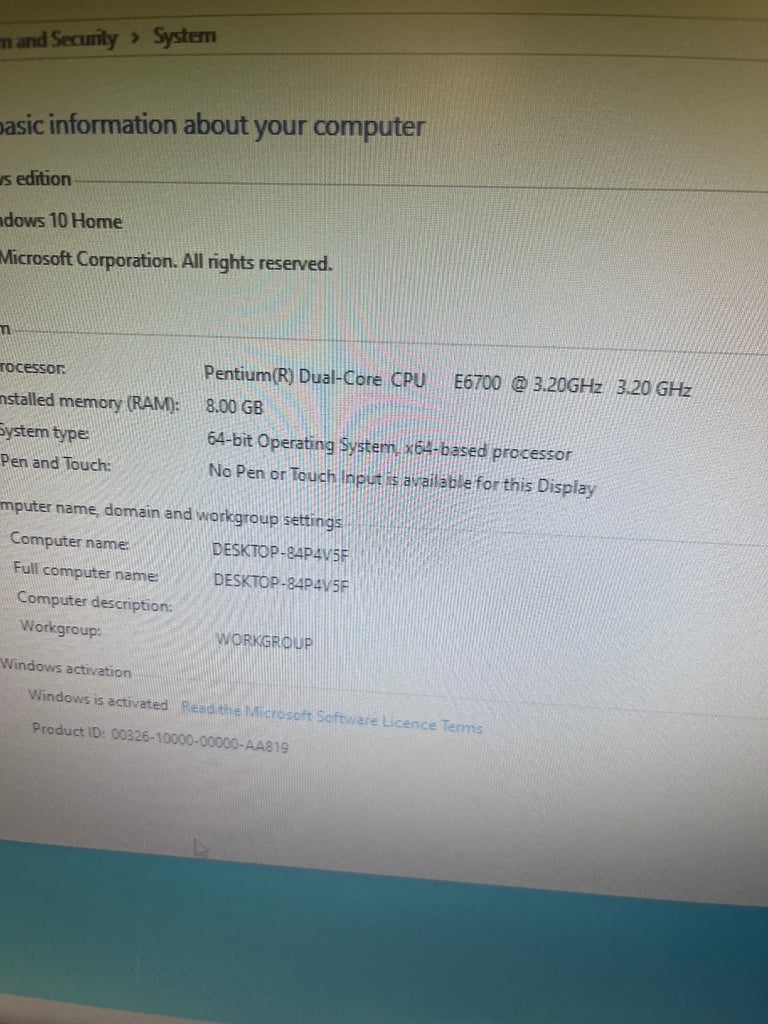 Full pc with Intel Pentium core 8gb ram 500gb hdd windows 10 pro , office 365 