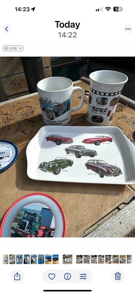 AS   new classic car drinking mugs with  small  biscuit  plate  &   Coasters     £7   Bristol  