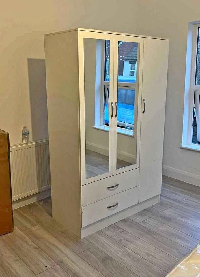 image for New luxury Three door wardrobe with shelves mirror drawers fully assembled 