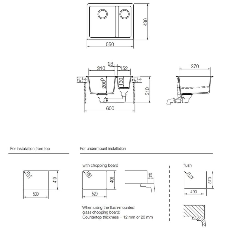 Schock 1.5 bowl white undermount sink
