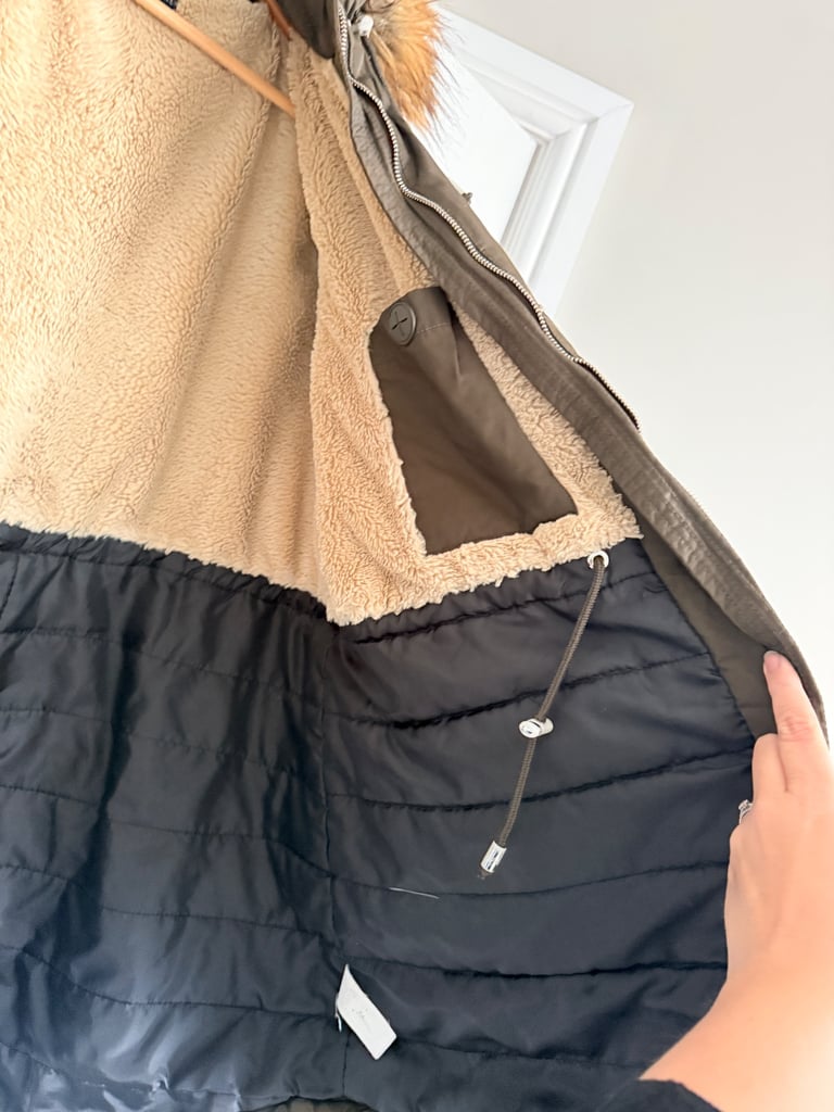 F&F - Olive Green Parka Coat with Faux Fur Hood - Size UK 22