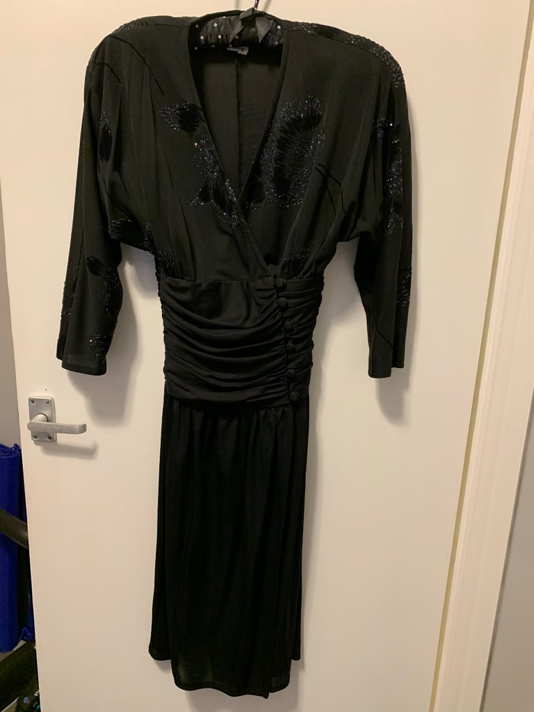 image for Vintage Black Sparkly Party Dress Size 8-10 Lorraine Chase Collection 
