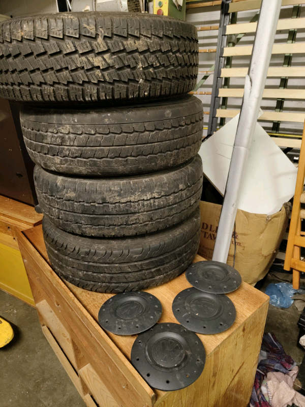 Volkswagen t19 transporter 4 x wheels + tyres + hub caps 