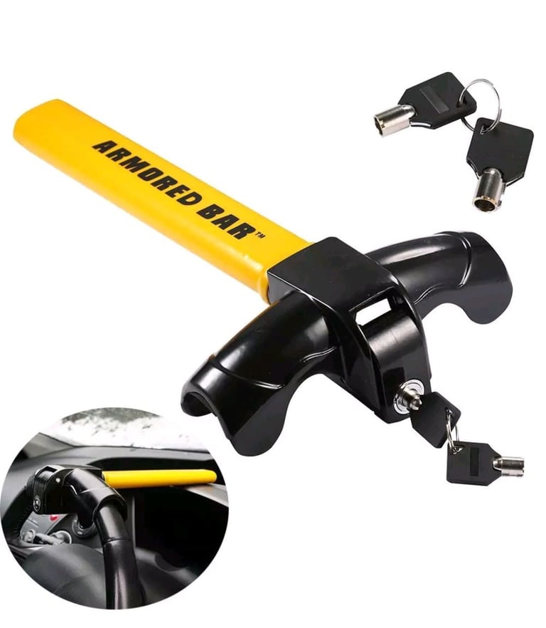 Vehicle steering wheel lock, anti theft, heavy duty