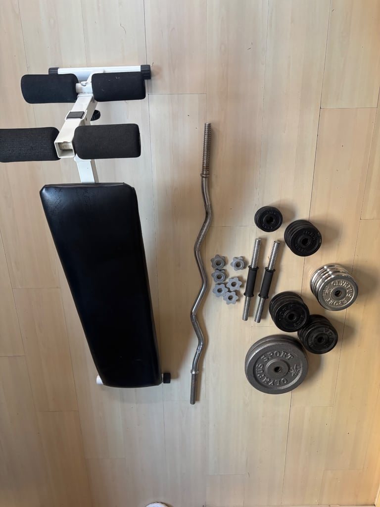 Home Gym Bundle – Bench, Weights, Dumbbells & EZ Curl Bar