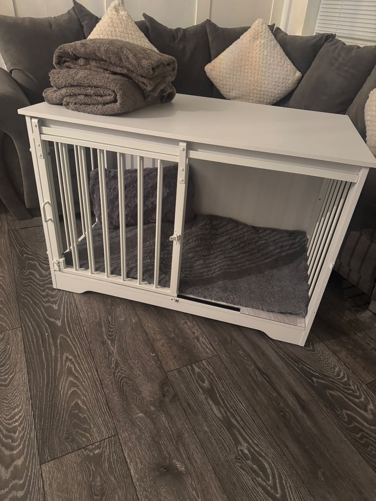 Large 100cm Dog Cage Crate White Wooden Sliding Barn Door Pen Puppy Enclosure Sideboard