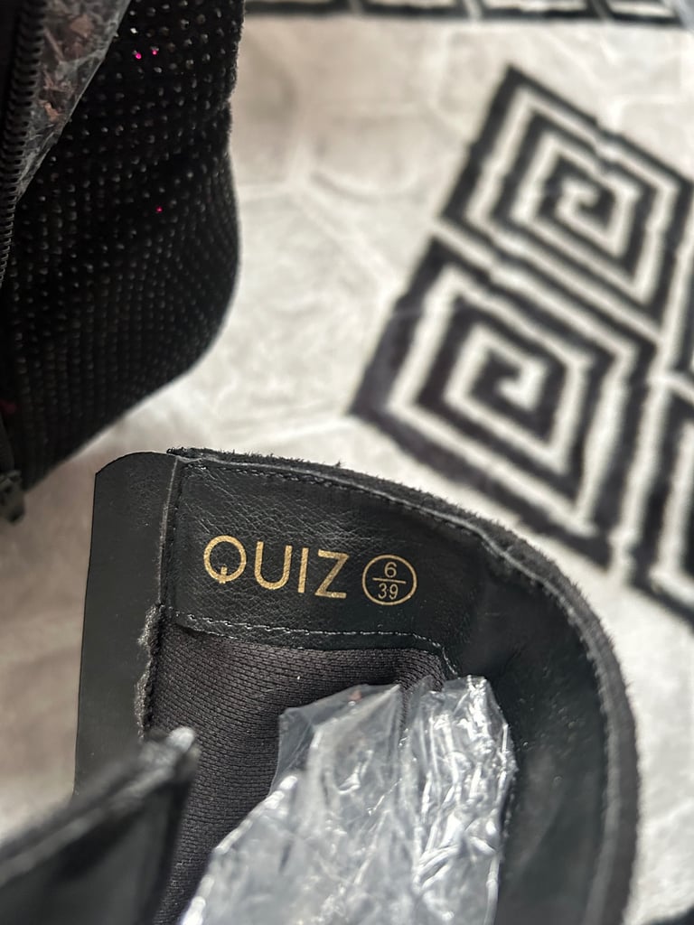 QUIZ Black Diamanté Heeled Ankle Boots