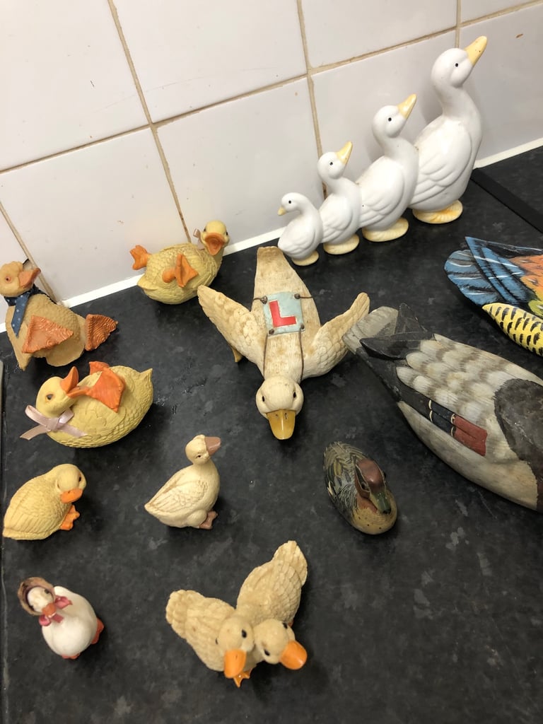 image for Selection of wooden and glass ducks all different 