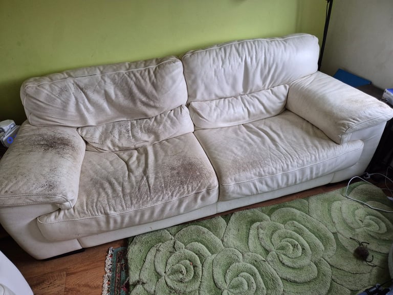 image for Cream 3 seater leather sofa and armchair