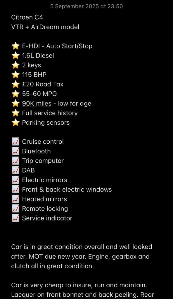 Citroen C4, Full Service, 2 Keys, 1.6L Audi BMW Peugeot Vauxhall Ford Mercedes Toyota Hyundai Nissan