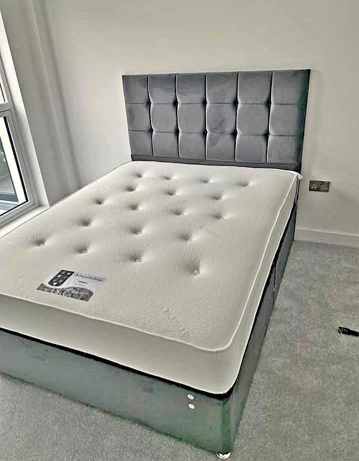 Stylish Double Divan Bed with Upholstered Headboard ~~ Free Homw Delivery 