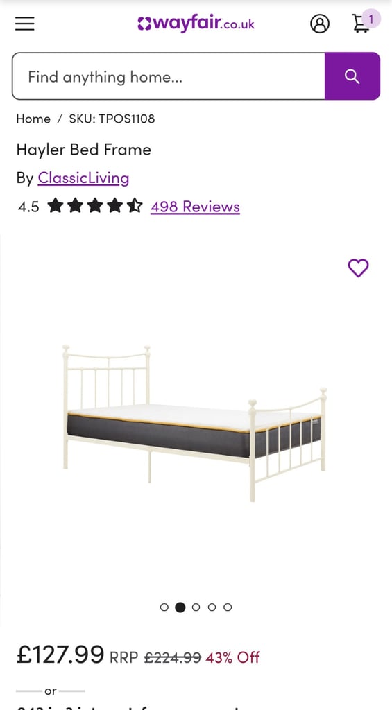 Wayfair ClassicLiving Bed Frame – Ivory Metal, No Mattress