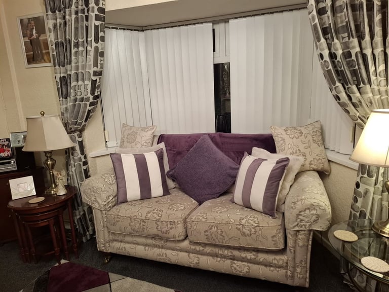 A poppy piece suite. Hand made tapestry sofa