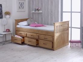 Brand New- Captains Waxed Pine Wooden Guest Bed Frame - 3ft Single