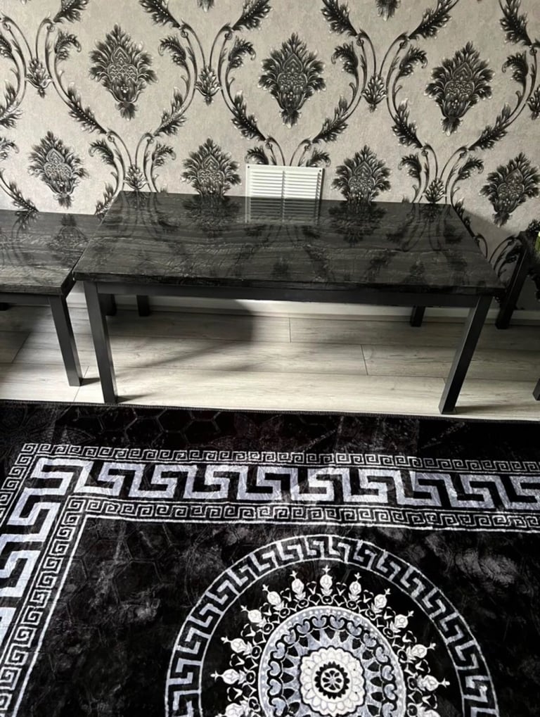 3-Piece Modern Black Marble-Top Coffee & Side Table Set