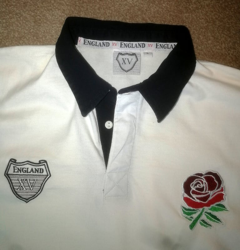 Men's Vintage England XV Rugby Shirt Long Sleeve White UK L 42 Inch Chest