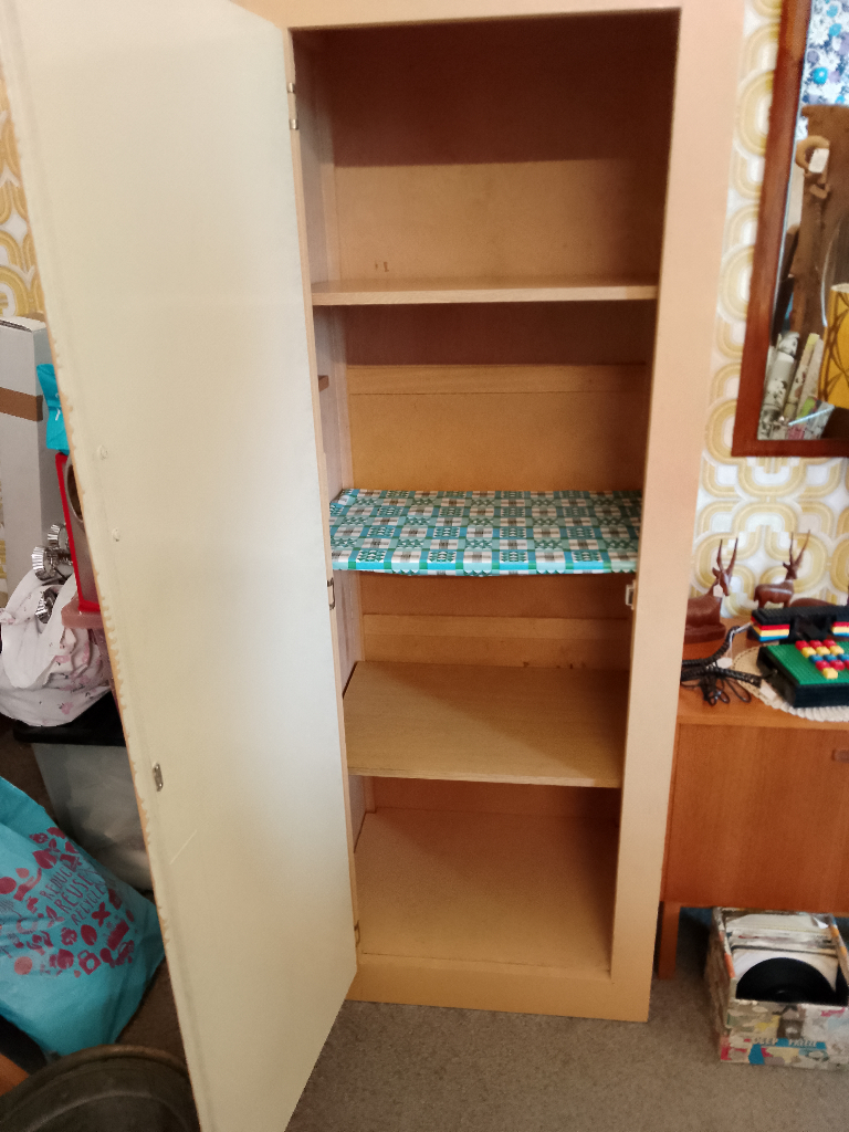 Vintage Pantry Cupboard. Could be used as a linen/haberdashery cupboard. Tan/caramel in colour.