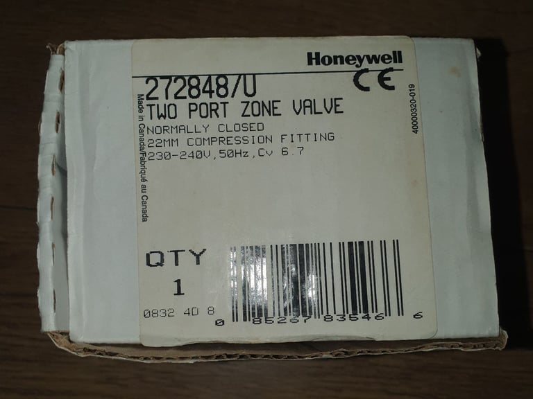 HONEYWELL  2 Port Motorised Zone Valve 22mm 272848 Normally Closed BNIB