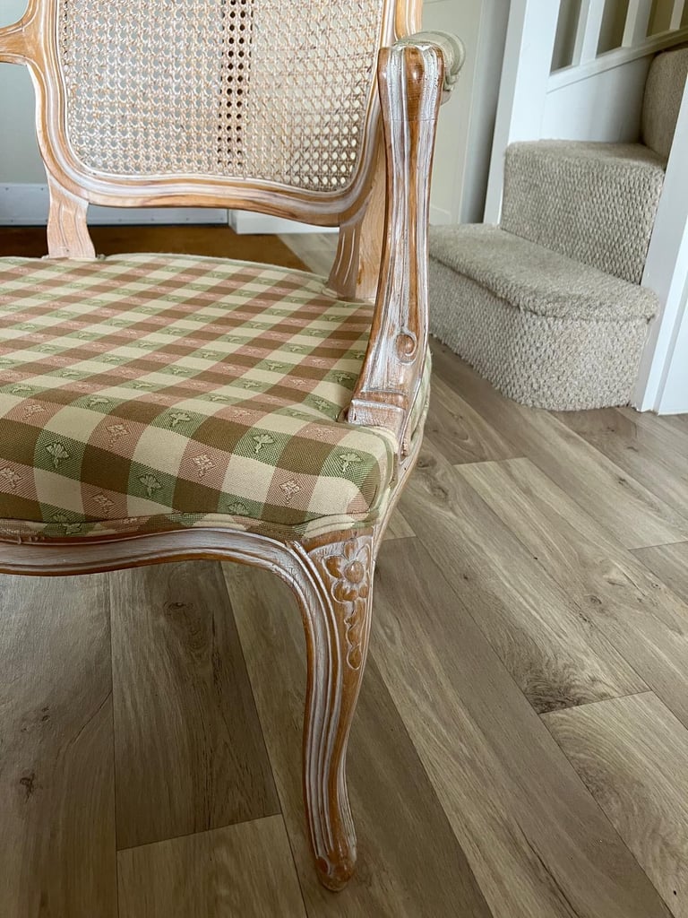 Pair of vintage French-style salon cane armchairs 