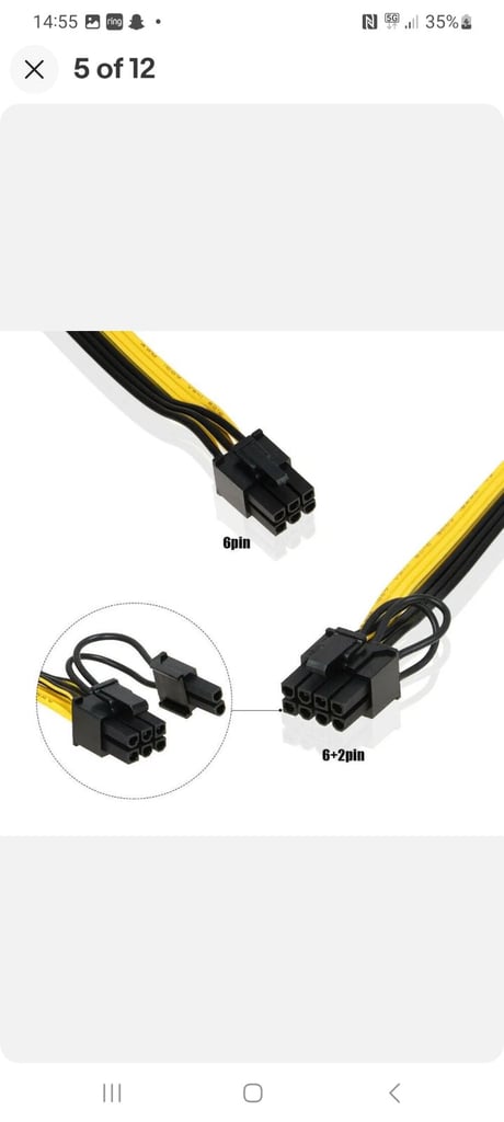 PCI-E GPU 6 to 8 Pin to 6+2-pin(6-pin/8-pin) 70cm Long PCIE Power Cable for GPU   5 pack 
