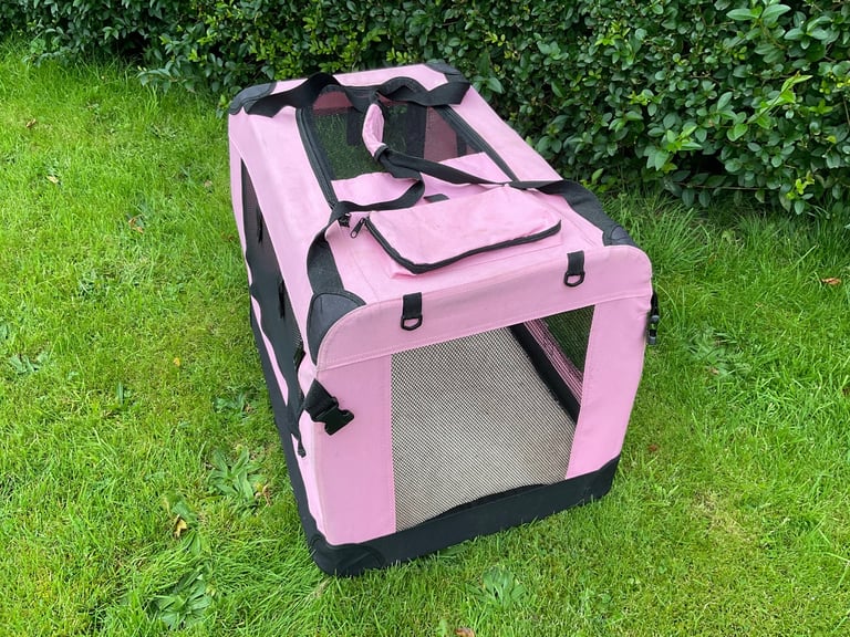 Pink Fabric Pet Crate Carrier Travel Cage Dog Cat