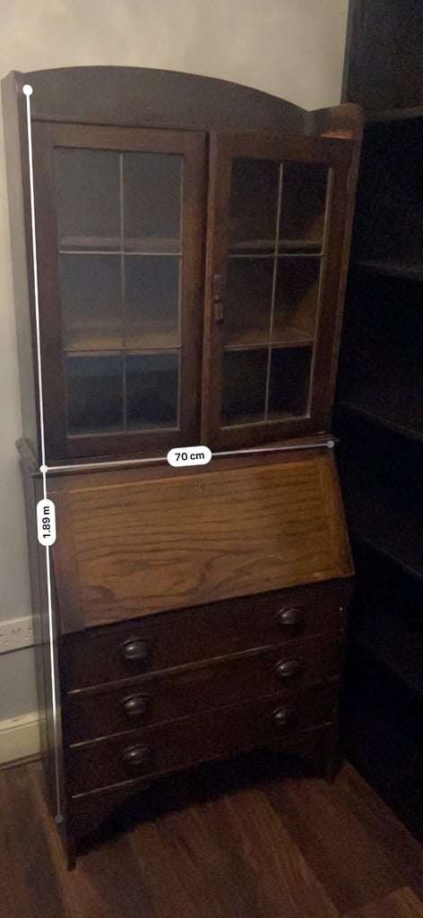 Antique brown writing desk and cupboard