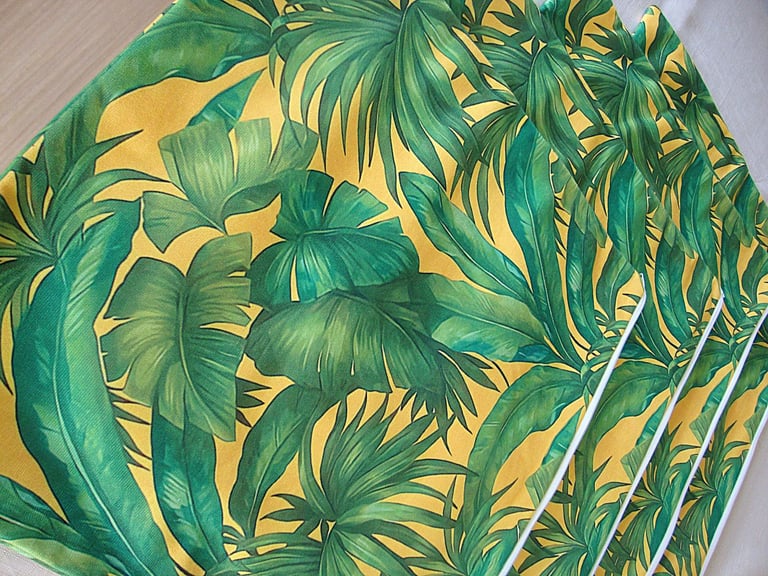 4 cushion covers 40cm x 40cm, (16 x 16 inches), Tropical foliage green & yellow, new