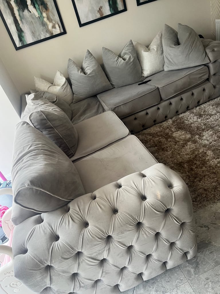 Large Silver Grey Corner Sofa