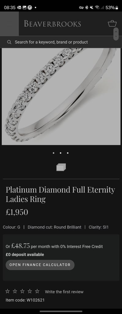 Beaverbrooks full diamond eternity ring size M 