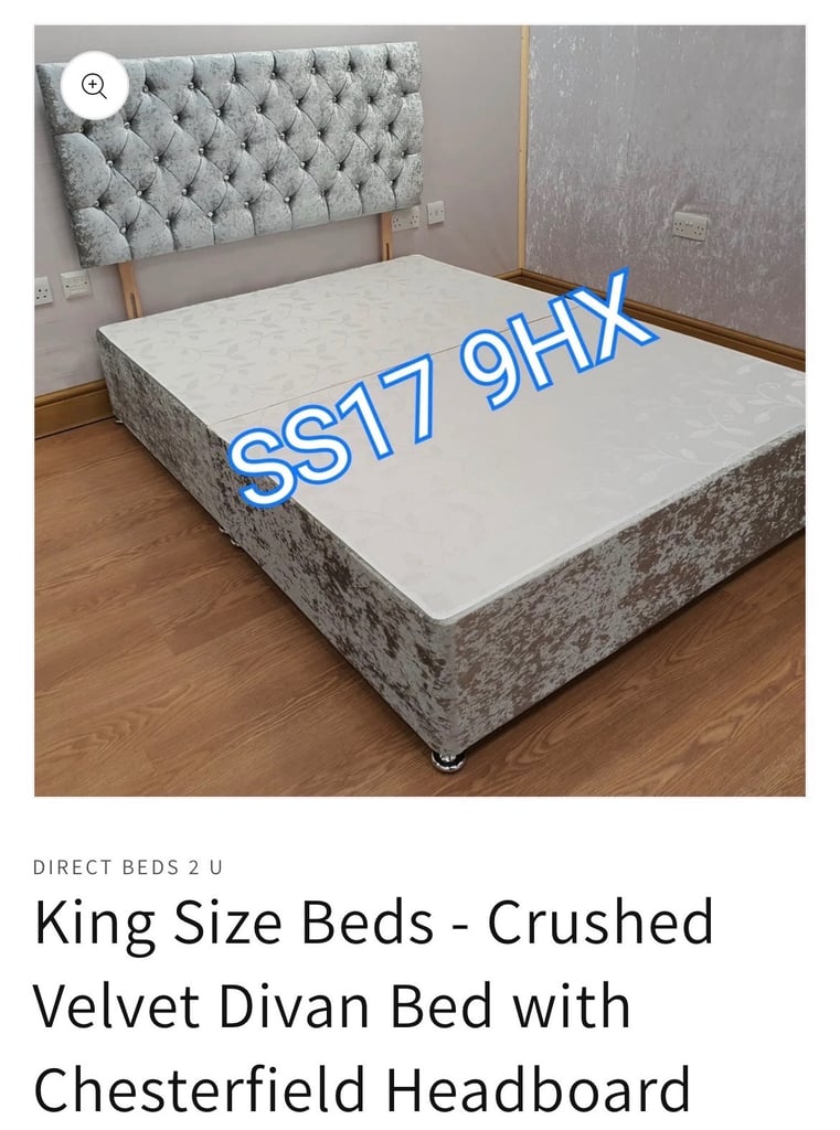 Super King Size Beds - Crushed Velvet Divan Bed with Chesterfield Headboard