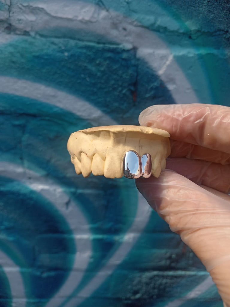 image for Custom made double cap silver grillz 