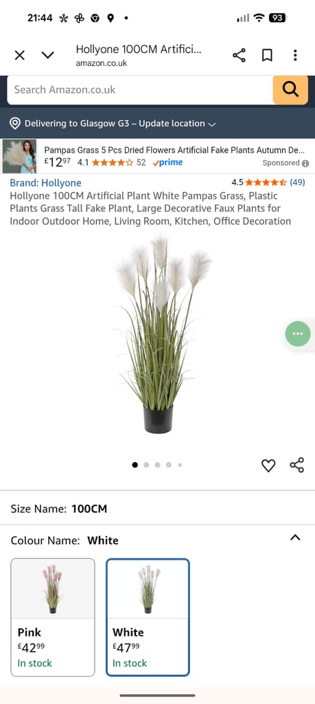 Free Glasgow delivery.....100cm artificial pampus grass plant. paid £50 almost