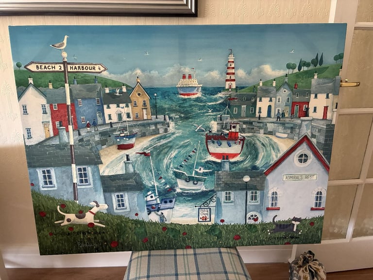 image for Pretty Peter Adderley Harbour Seascape Picture Canvas