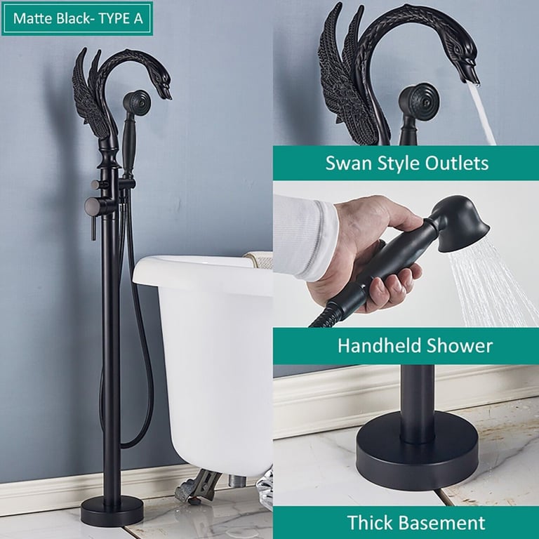 New Black Floor Mounted Free Standing Bath Filler with Hand Shower RRP £250 Our Price £165