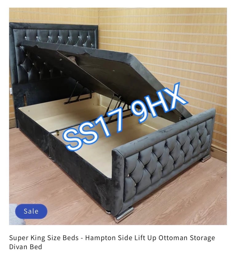 Super King Size Beds - Crushed Velvet Divan Bed with Chesterfield Headboard