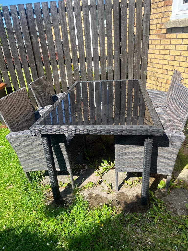 image for Rattan table and chairs and bench seat 