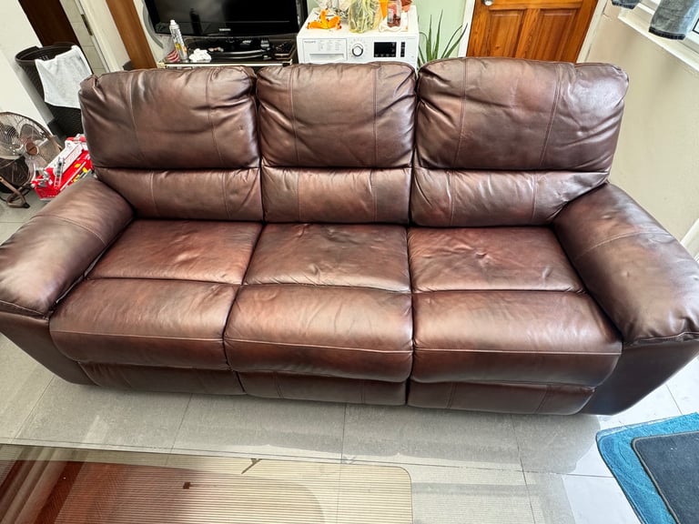 image for Leather sofa brown 3 seater immaculate condition 