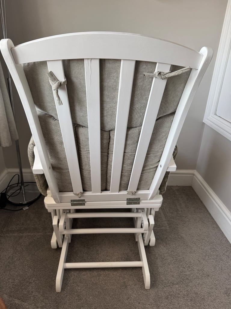 KUB - CHATSWORTH GLIDER NURSING CHAIR & STOOL (White wood with Grey upholstery)