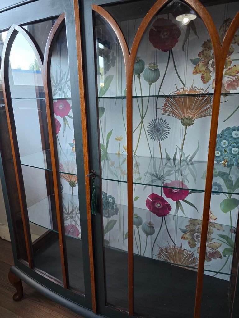 REFURBISHED  XL Antique Drinks Cabinet Cocktail Display Glass Wildflowers - Possible Local Delivery