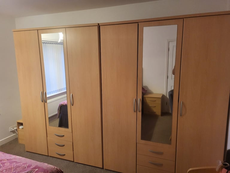 3 Door Wardrobes x 2 plus 1 Small Bedside Cabinet